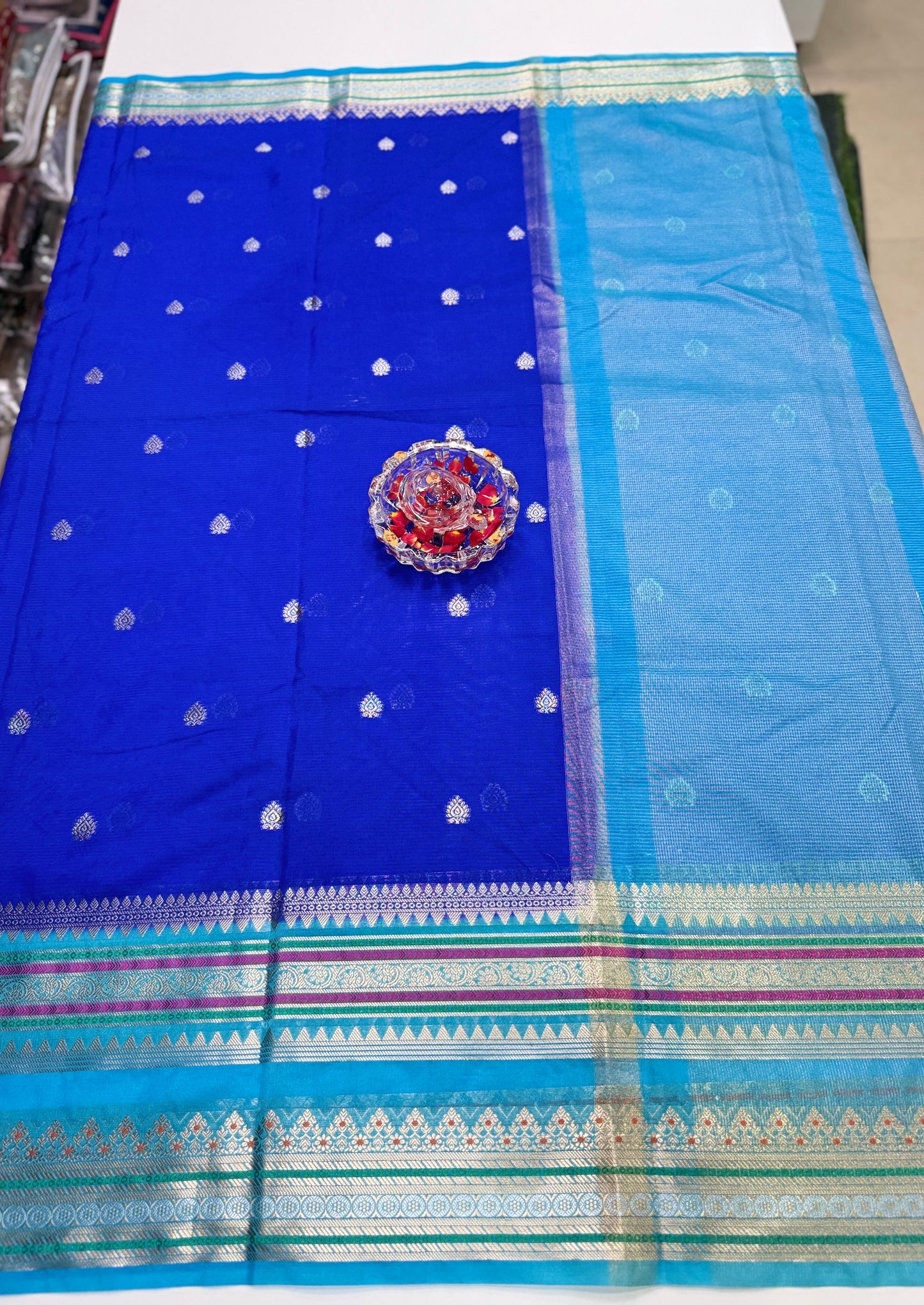 Banarasi Semi-Georgette Silk Saree with Gold Zari Weaving and Meenakari Border – Traditional Festive Saree for Women