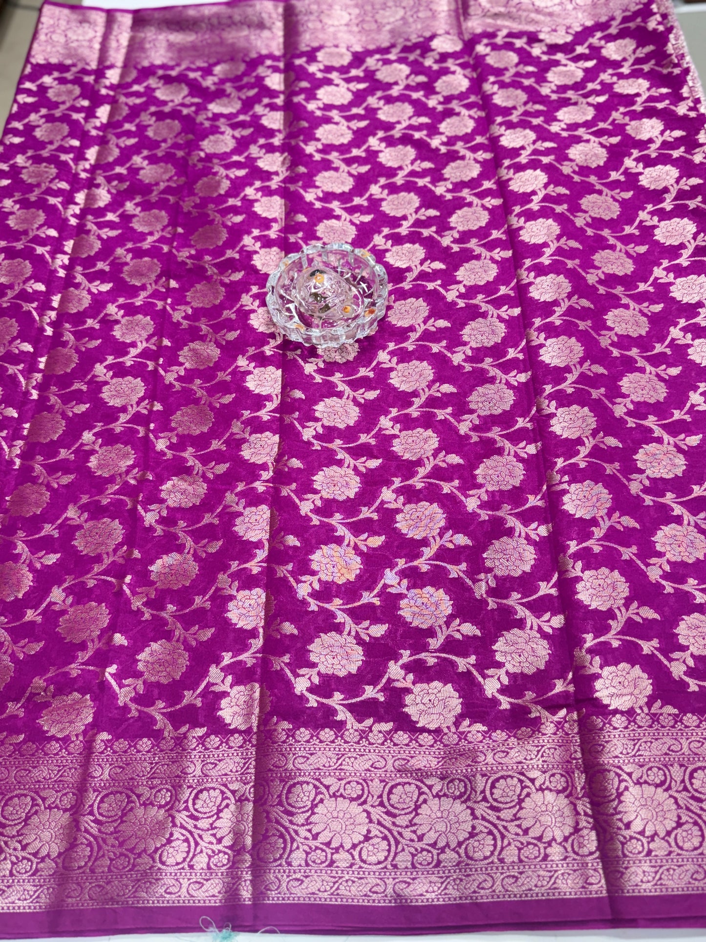 Banarasi Semi Dupion Silk Saree with Zari Floral Jaal Weaving and Blouse Piece for Women