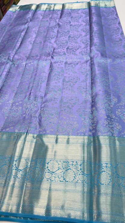 Handloom Kanchi Silk Saree with Silver Zari Double Warp in Blue for Women