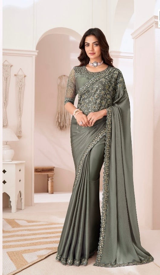 Satin Georgette Saree with Elegant Design for Festive and Party Wear – Soft and Flowy Drape