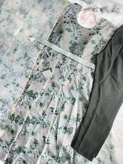 Organza Silk Anarkali Suit Set with Kali Cut, Canvas Patta, Cotton Pants and Dupatta for Women