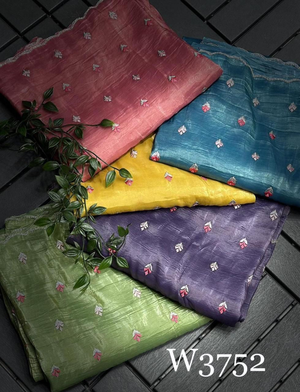 Crush Tissue Saree with Multi-Embroidery Work and Running Blouse for Women