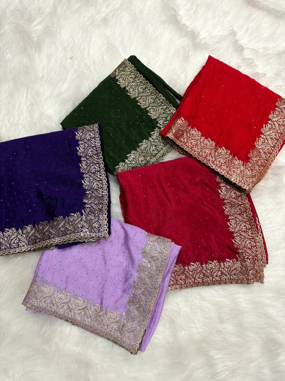 Pure Chinnon Saree with Intricate Siroshaki Embroidery & Heavy Embroidered Blouse – Fancy Saree Collection