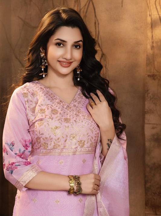 Chanderi Jacquard Straight Kurta Pant Set with Digital Print Dupatta – Women’s Ethnic Wear