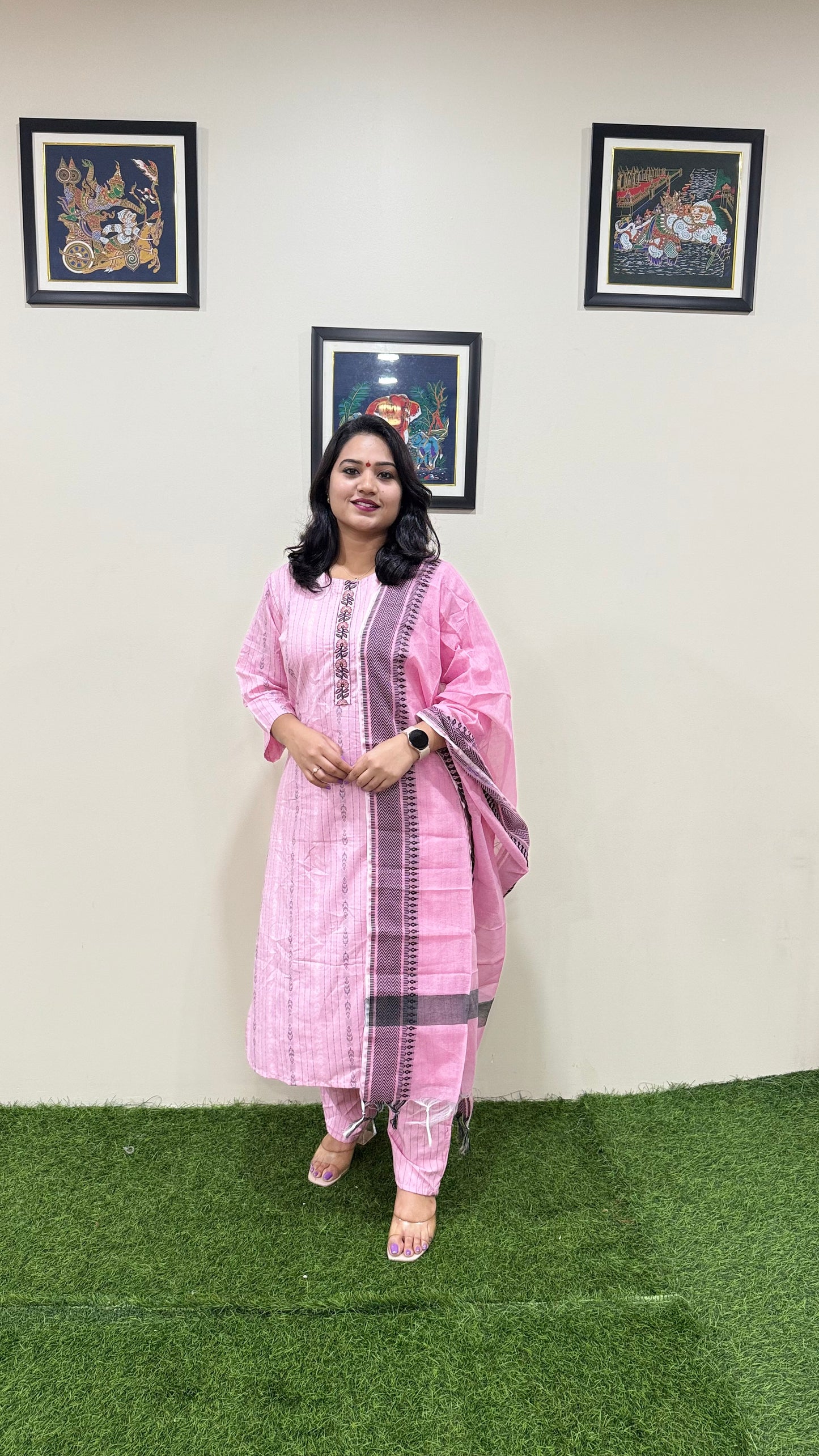 Cotton Handloom Straight Cut Kurta Pant Dupatta Set with Embroidery – Plus Sizes XL to 3XL