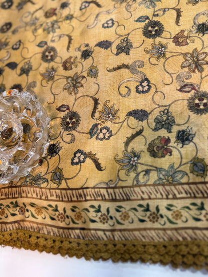 Nilambari Silk Floral Printed Saree with Lace Border