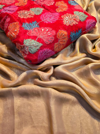 Space Soft Silk Saree with Embroidered Position-Print Blouse – Elegant Festive and Party Wear Saree for Women