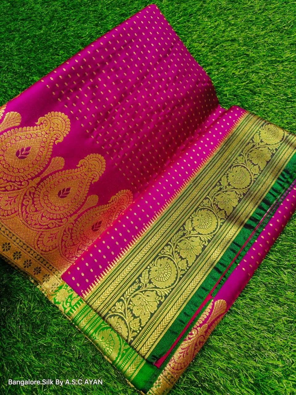 Bangalore Silk Saree with Pure Velvet Touch, Dual Tone Colour & All-Over Chunri Butta Design