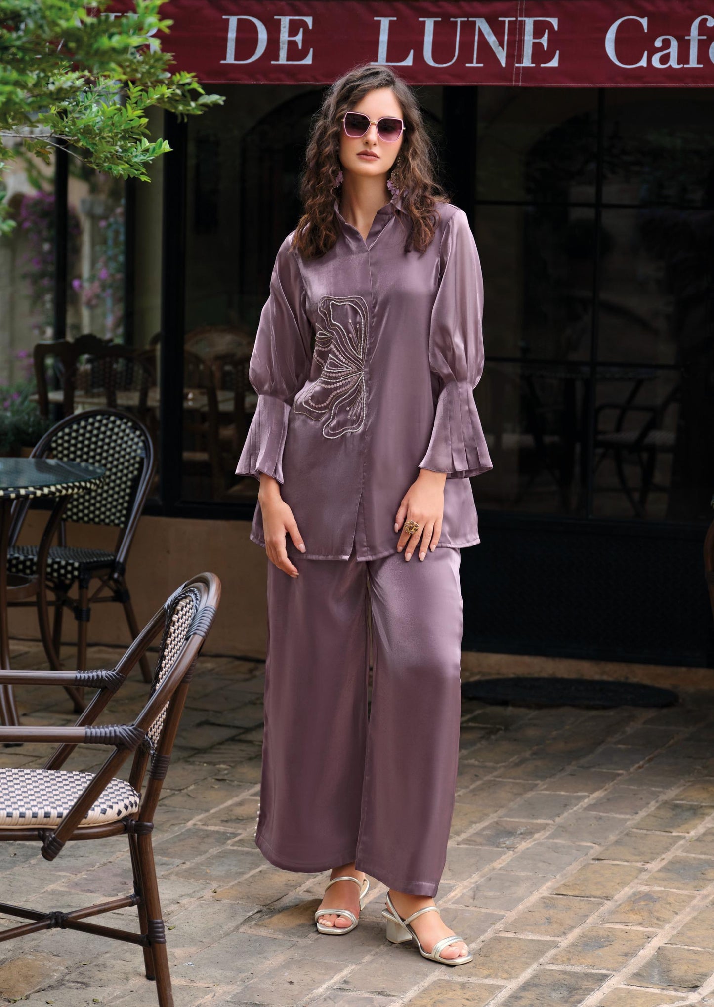 Viscose Silk Co-ord Set with Handwork Top and Culotte Pants – Women’s Festive and Casual Wear