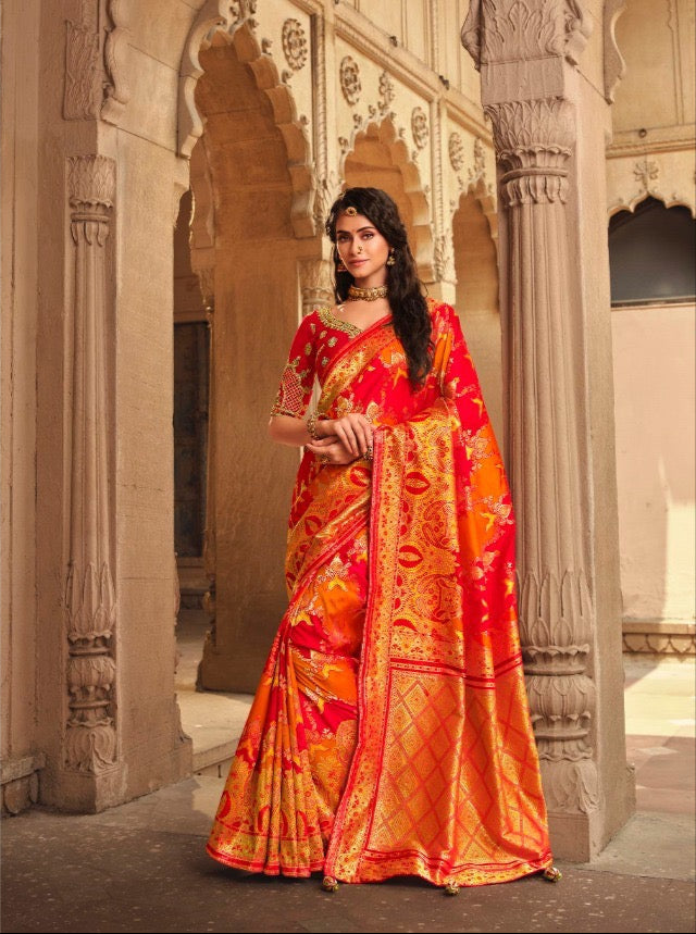 banarasi saree with zari weaving and embroidered silk blouse – festive ethnic wear for women