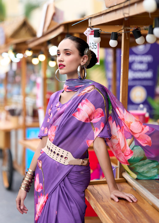 Pure Georgette Saree with Exclusive Digital Prints – Women’s Festive and Party Wear