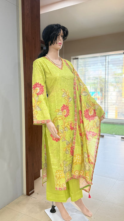 Italian cotton kurta pant dupatta set for women with placement print, straight 3 piece ethnic set, sizes 38 to 44