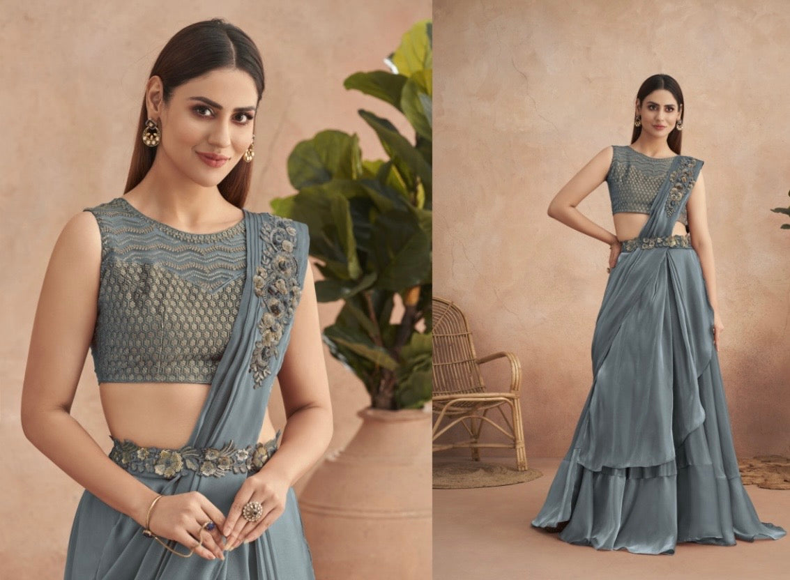 fancy ready to wear saree with unstitched net blouse Mani’s Ready to Wear