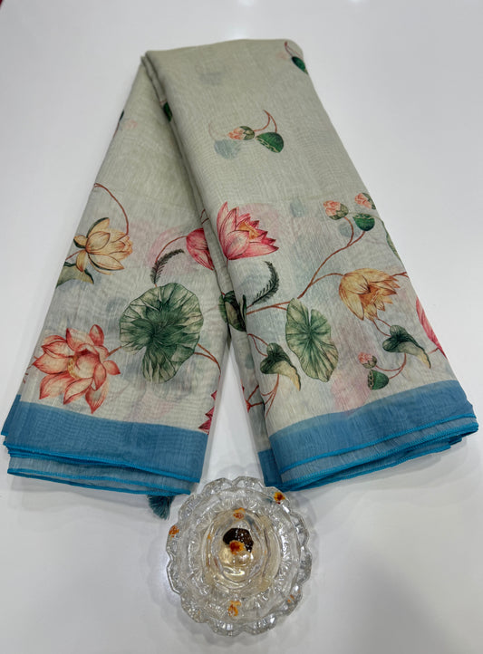 Cotton Chanderi Silk Floral Printed Saree with Blouse Piece