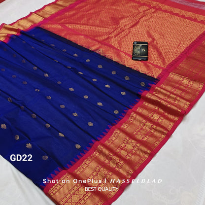 Gadwal Silk 80/20 Saree with Zari Border and Blouse Piece for Women