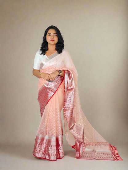 Kanchipuram Organza Saree with Viscose Thread Work and Satin Blouse for Women