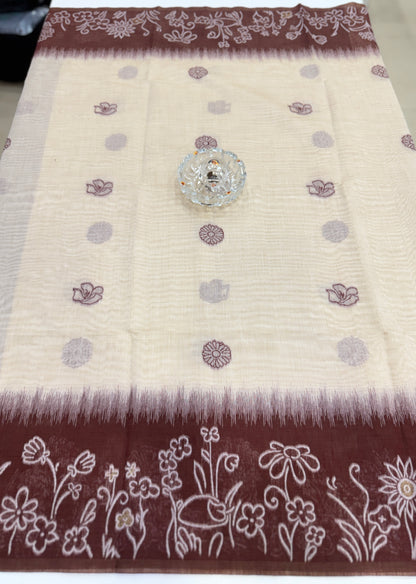 Munga cotton handloom weaving saree with woven floral border and tassel pallu for women