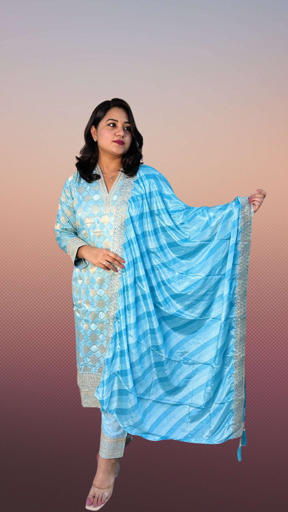 Viscose Jacquard Silk XL Size Suit Set with Digital Embroidered Dupatta – 3-Piece Festive Outfit for Women