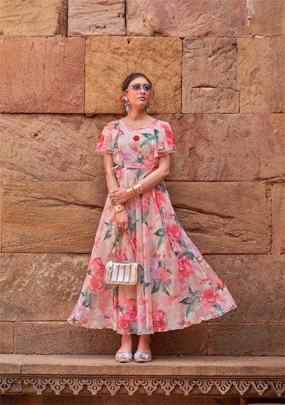 Premium Chiffon Floral One-Piece Dress – Women’s Summer Wear (L to 3XL)