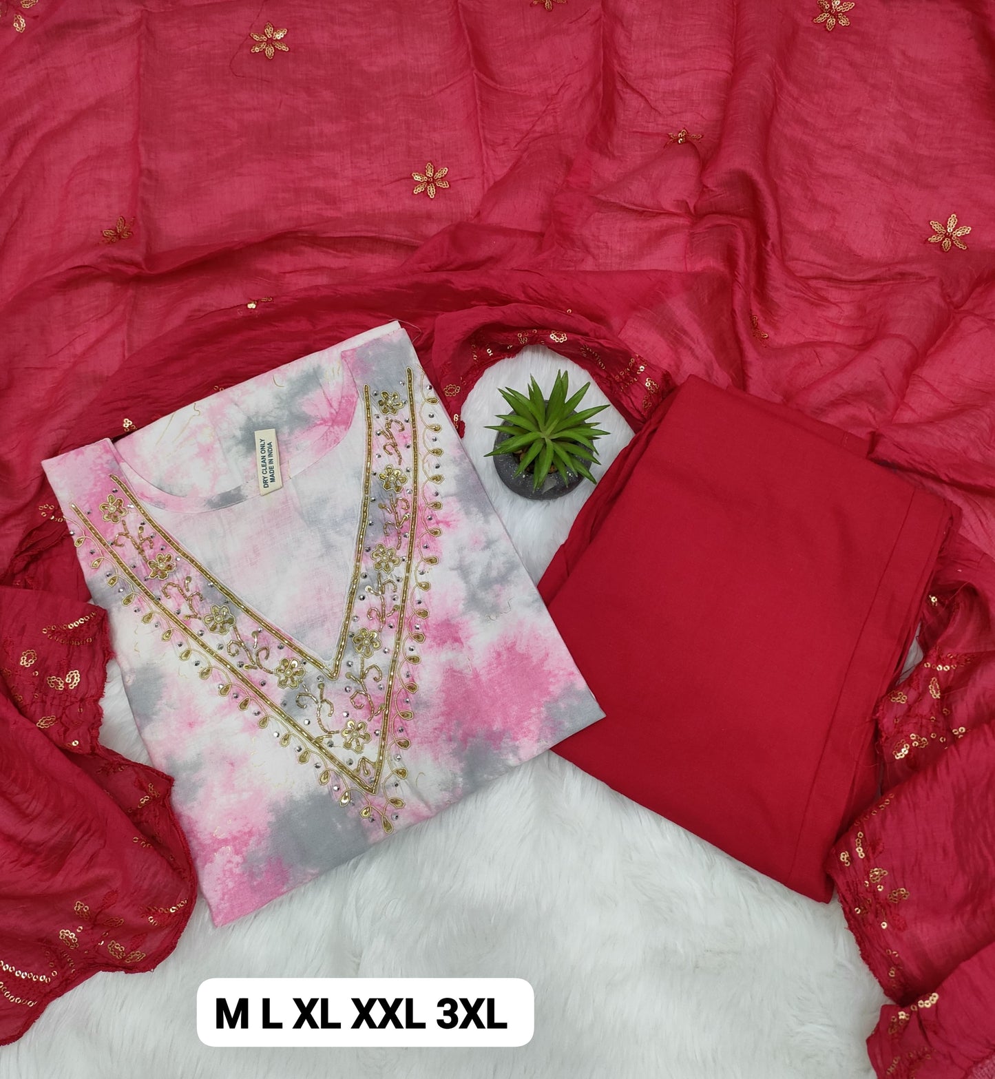 Handcrafted Modal Silk Kurti with Pant & Heavy Work Dupatta – Sizes M to 3XL