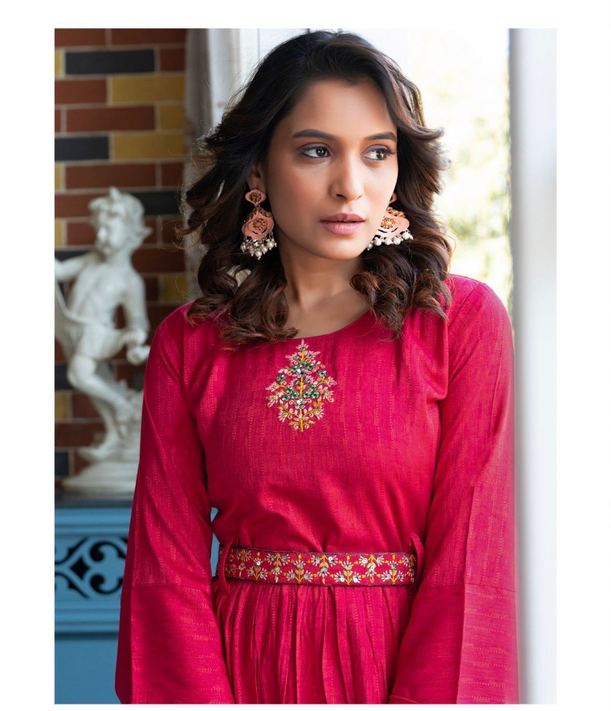 Viscose Rayon Nayra Cut Kurti with Hand Embroidery and Belt for Women – Multiple Colors, S to XXL