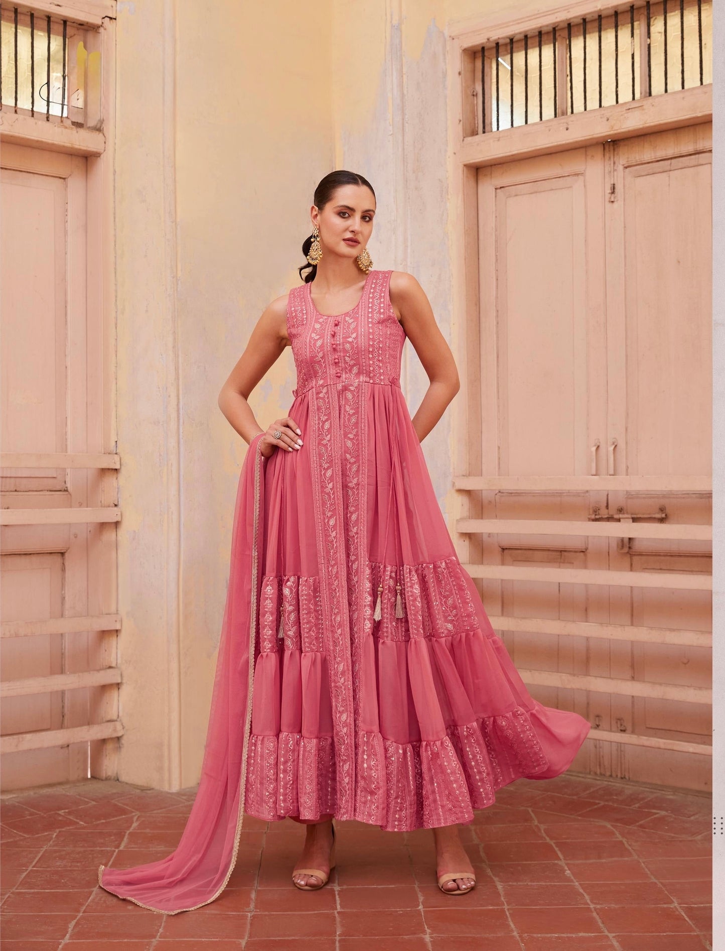 Women’s Full-Flared Long Gown with Front Slit – Fusion Ethnic Wear Free Size
