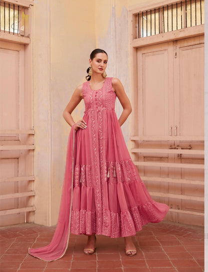 Women’s Full-Flared Long Gown with Front Slit – Fusion Ethnic Wear Free Size