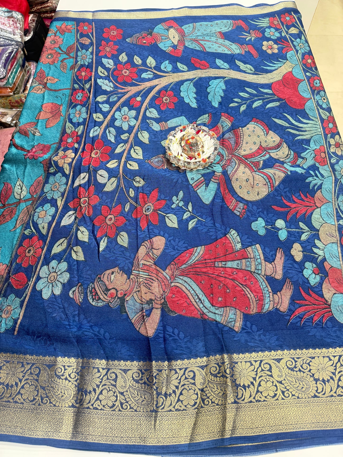 Silk blend printed saree with zari border and digital pallu print, 6.3m with running blouse, 6 color options