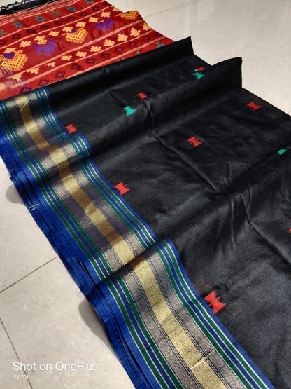 Chhattisgarh Silk-Cotton Blend Handloom Saree with Contrast Border – Festive Wear