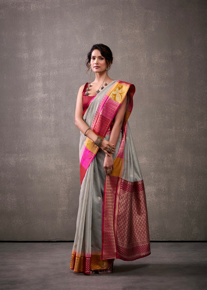 royal modal cotton saree with zari border and contrast blouse – festive ethnic wear for women