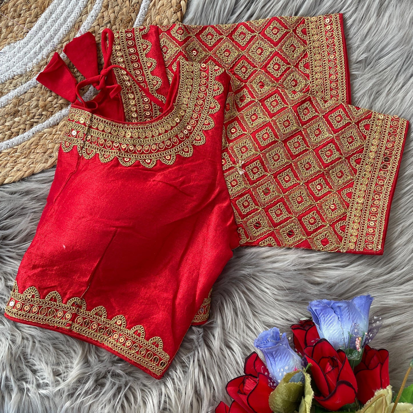 Soft Silk Front-Open Blouse with Heavy Sequins, Thread, Jari and Handwork for Women