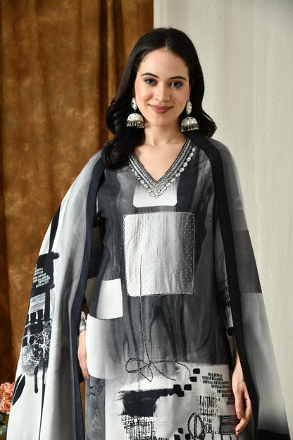 Women's Muslin Handwork Kurta Pant Dupatta Set with Lining – M to XXL