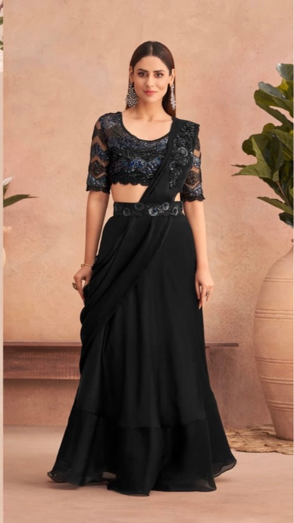 fancy ready to wear saree with unstitched net blouse Mani’s Ready to Wear