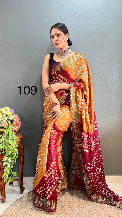 Art Silk Bandhani Saree with Hand Bandhej Work and Running Blouse – Festive Wear for Women