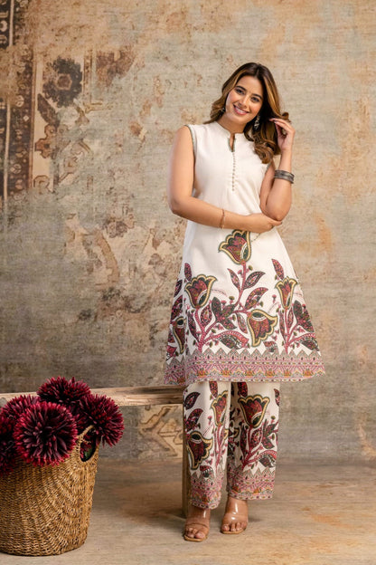 Sleeveless Flex Cotton Kurti Pant Set for Women – Lightweight Daily Wear