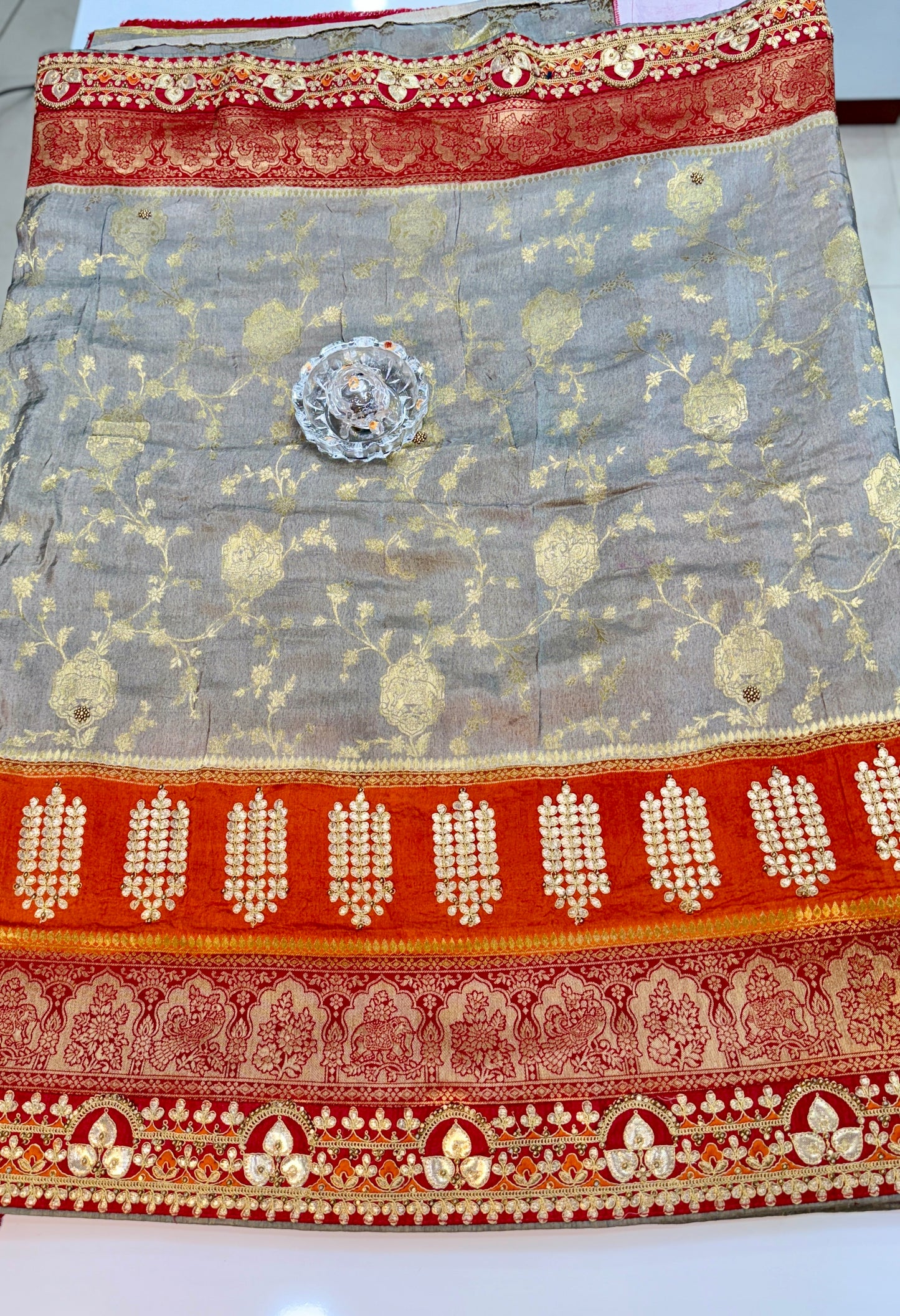 Pure Dola silk saree with position weaving and embroidered blouse – premium ethnic wear for weddings and festive occasions