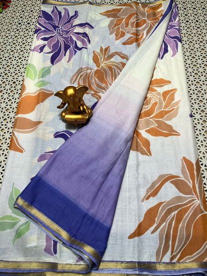 Mangalgiri Pure Mul Cotton Saree for Women with Abstract Digital Print and Subtle Border – Lightweight Drape