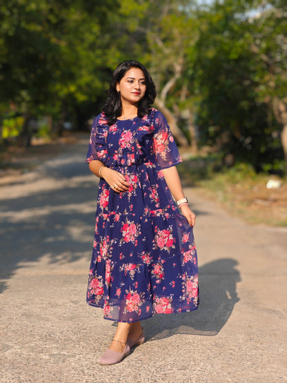 Women’s Georgette Long Maxi Dress with Lining – Sizes M to 2XL – Party & Evening Wear