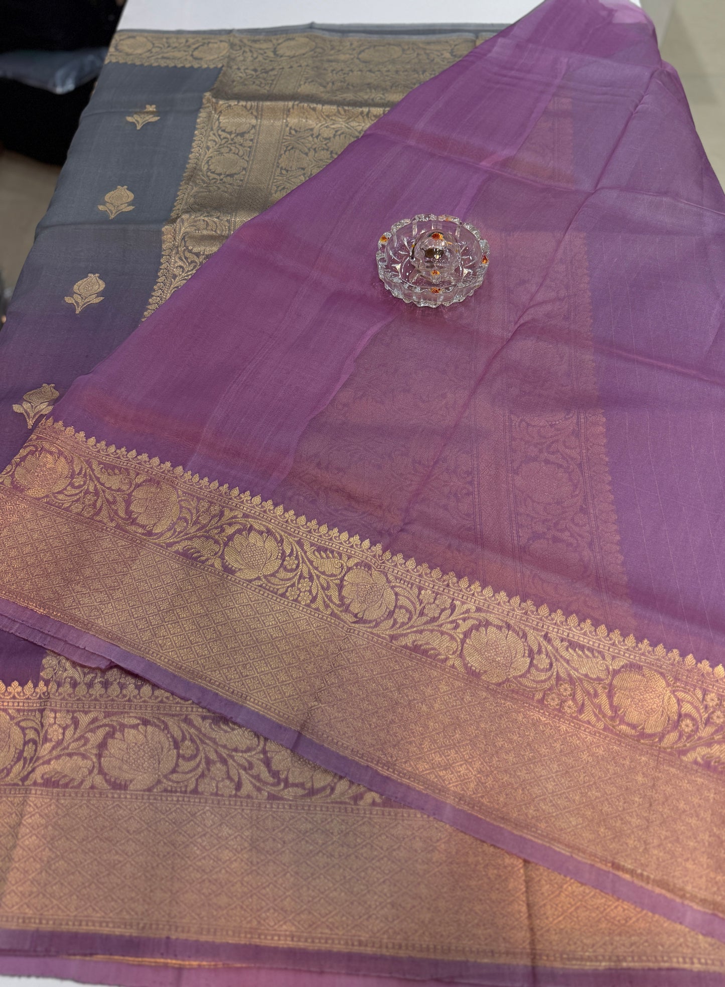 Banarasi handloom pure kora organza saree with kaduwa zari weaving and silkmark certified blouse