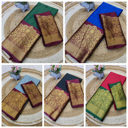 Kanjivaram Narayanpeth Silk Saree with Mor Designer Border and Contrast Pallu – With Blouse Piece