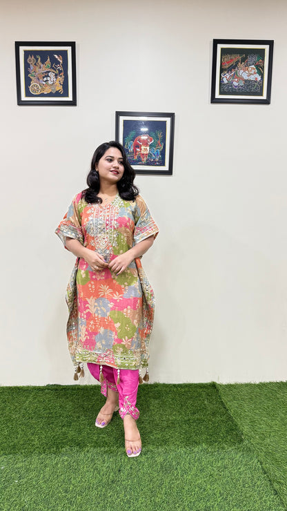 Pure Viscose Natural Crepe Silk Hand-embellished gota patti work with hand mirror work