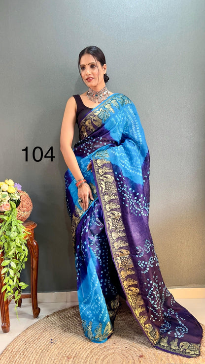 Art Silk Bandhani Saree with Hand Bandhej Work and Running Blouse – Festive Wear for Women
