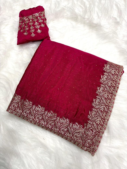 Pure Chinnon Saree with Intricate Siroshaki Embroidery & Heavy Embroidered Blouse – Fancy Saree Collection