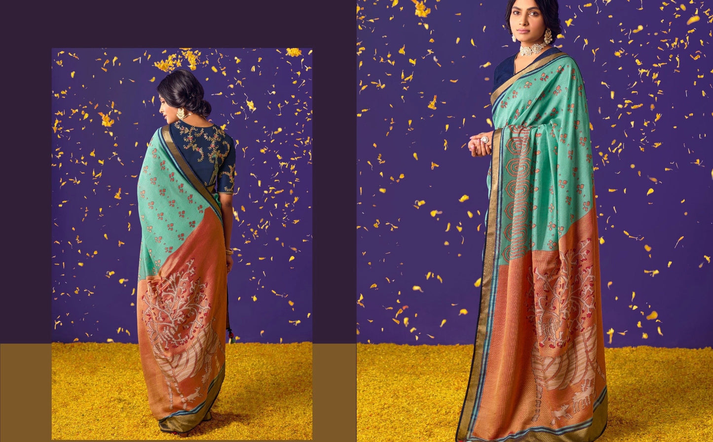 brasso saree with embroidered blouse – festive ethnic wear for women