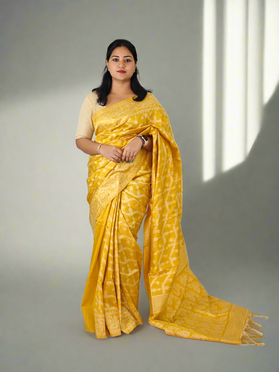 Banglori Handloom Raw Silk Saree with Weaving Pallu and Border for Women