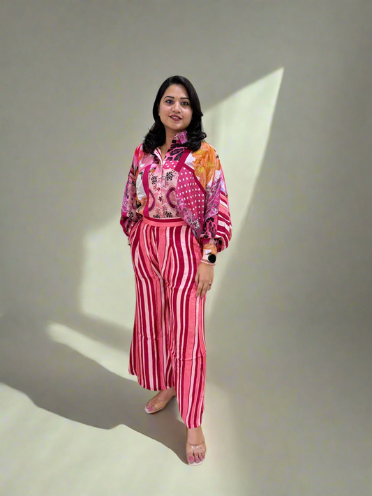 Viscose Crepe Digitally Printed Top with Matte Satin Digitally Printed Bottom – Women’s Fusion Wear Set (L to 2XL)