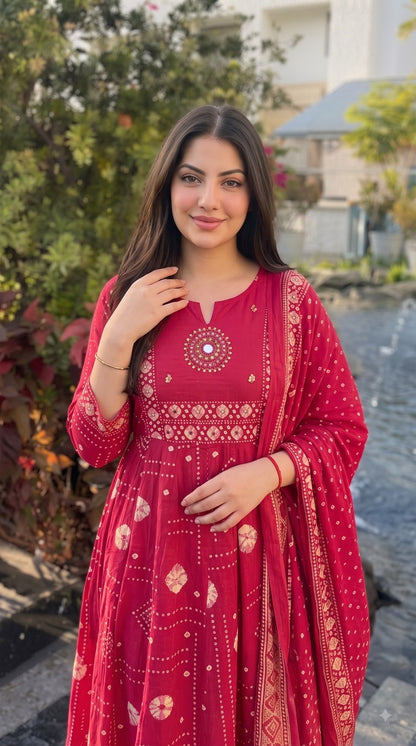 Cotton Kurta Pant Dupatta Set for Women with Sequin Work, Rani Pink, Sizes 38-46
