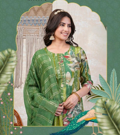 Chanderi Foil Print Kurti Set with Silk Bottom and Jacquard Sequins Dupatta – Women’s Sizes L, XL