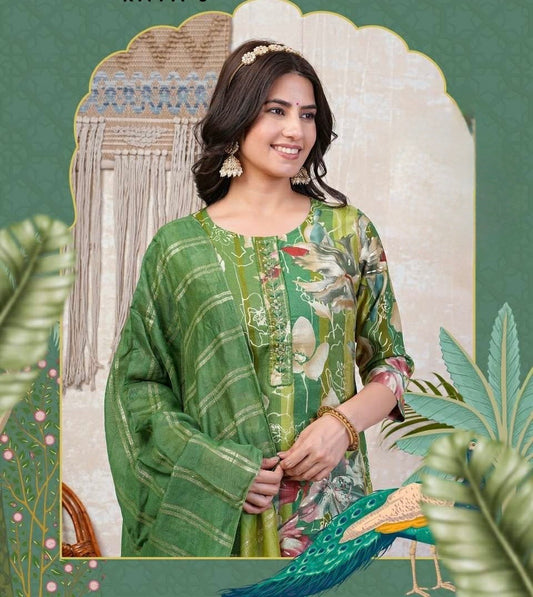 Chanderi Foil Print Kurti Set with Silk Bottom and Jacquard Sequins Dupatta – Women’s Sizes L, XL