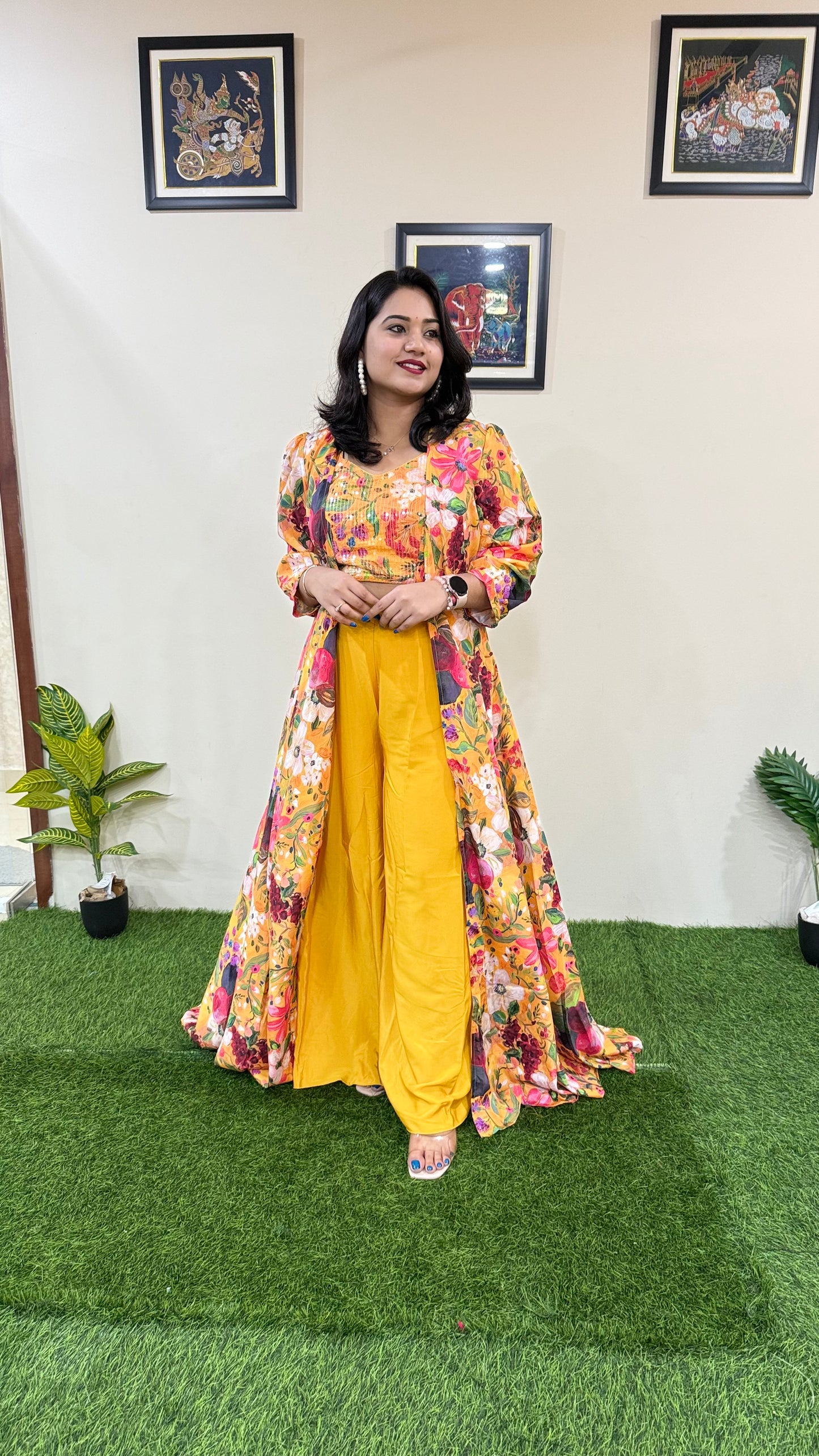 French Crepe Silk 4-Piece Embroidered Ethnic Set for Women – Free Size Stitched Outfit